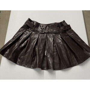 Sincerely Jules Faux Leather Ruffle Mini Skirt XL Brown Skirt Lining Cheerlea